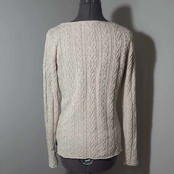 M Ralph Lauren 100% Cotton Sweater Beige Cable Knit Boat Neck - Picture 6 of 7
